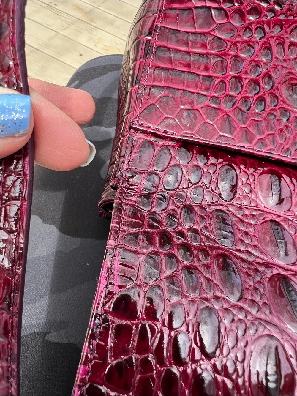 Brahmin Croc-Embossed Shoulder Bag Burgundy - Picture 8 of 16